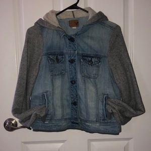 American Eagle Denim Jean jacket with hood size Large